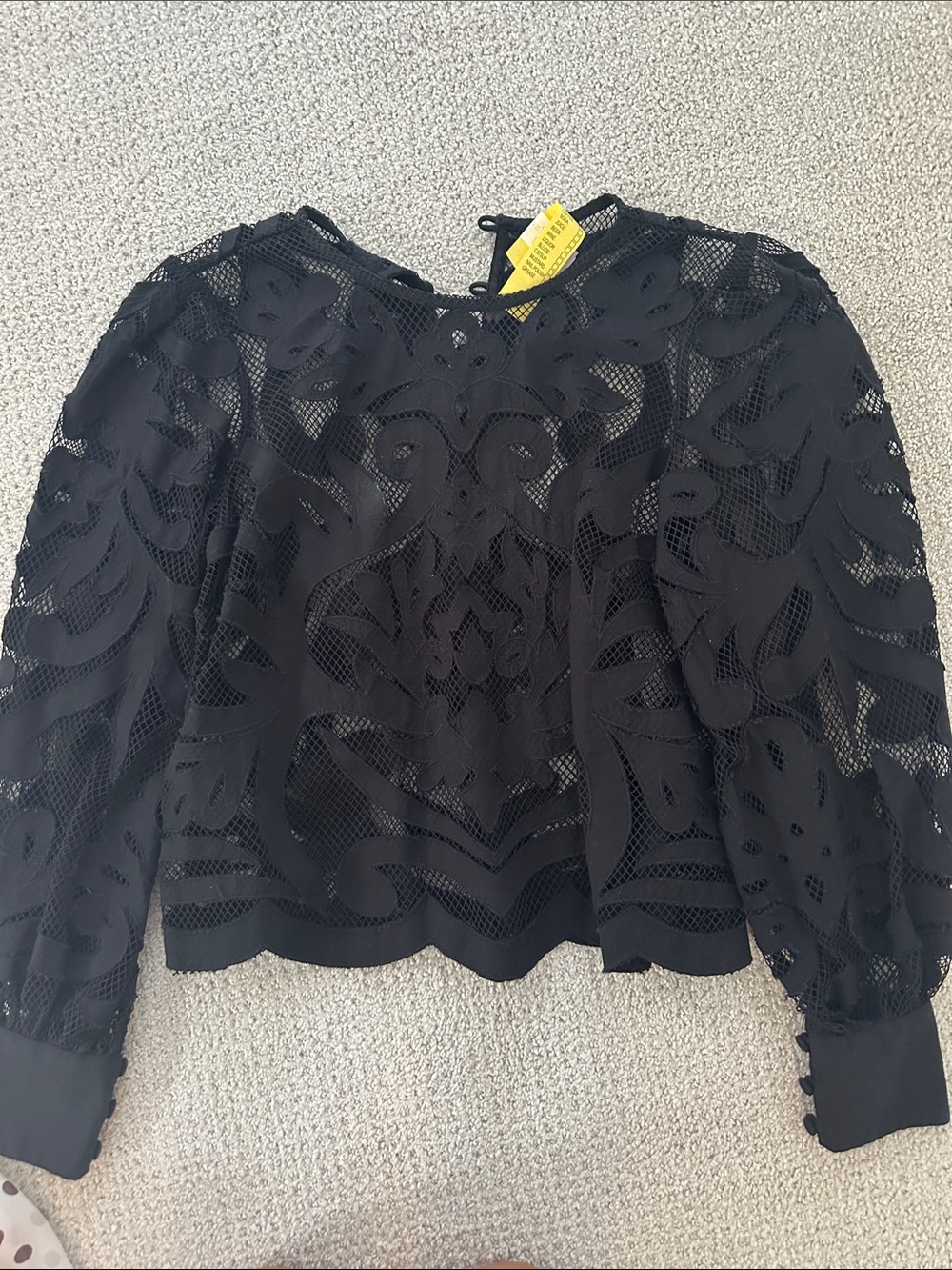 Anthropologie Black Lace Overlay Long-Sleeve Top